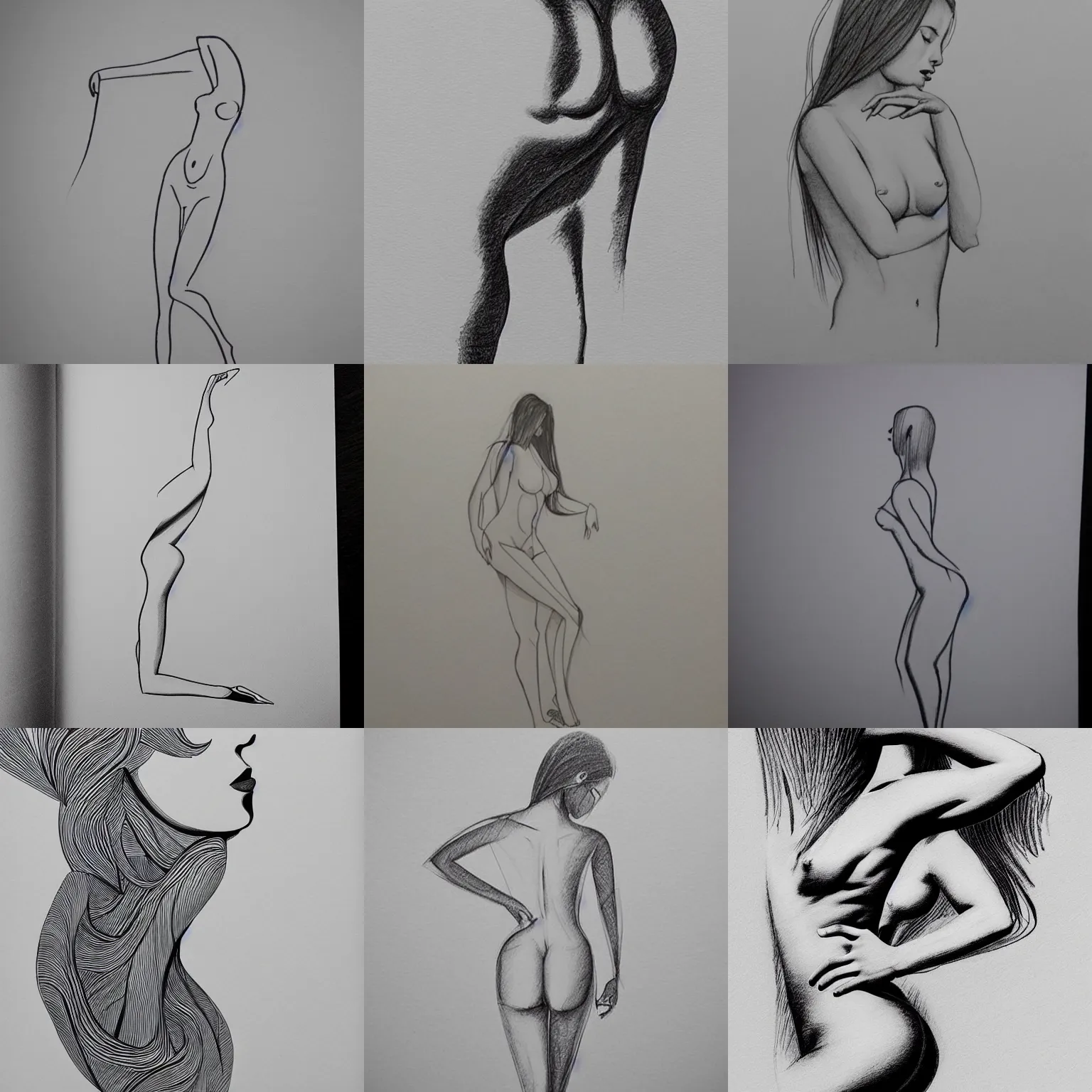 Prompt: beautiful female form, minimal pen drawing, arcs, flowing lines