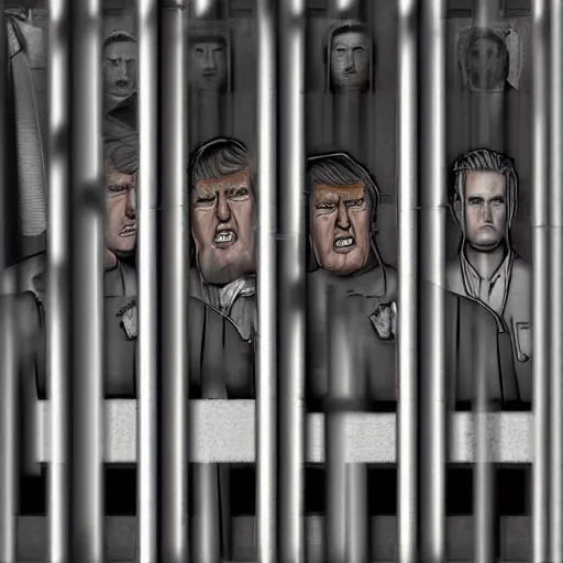 Prompt: donald trump behind bars in prison, digital art, in the style of artstation