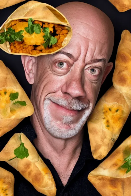 Image similar to 📷 j. k. simmons the samosa, made of food, head portrait, dynamic lighting, 4 k