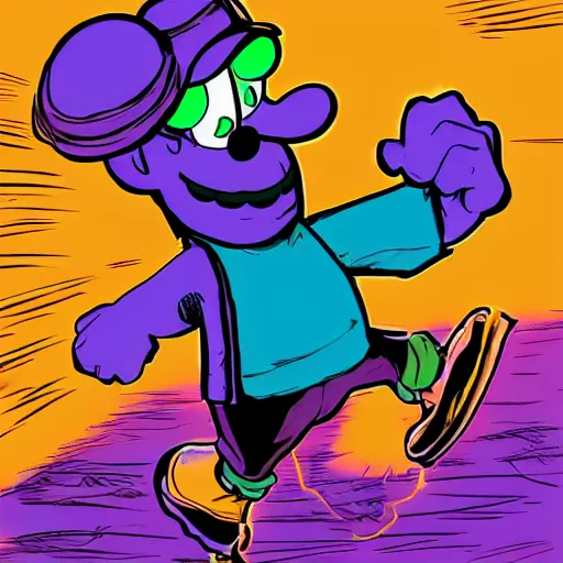 Image similar to ethan van sciver line art of kool aid man fighting waluigi