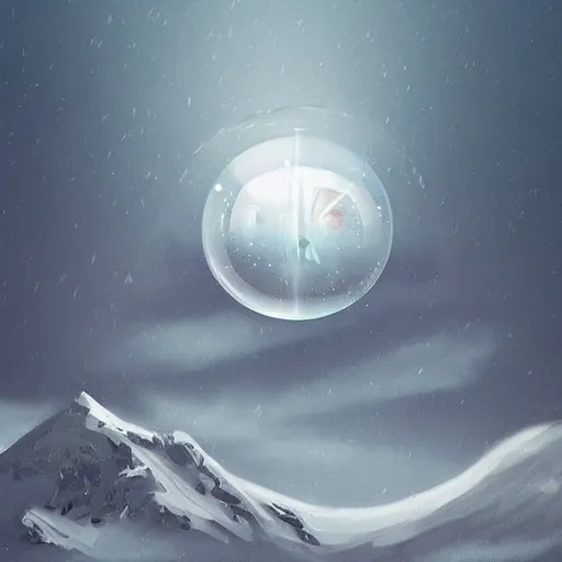 Image similar to spring weather inside a snowglobe. Beautiful colorful clouds in moody greys and blues. High quality digital art, trending on artstation