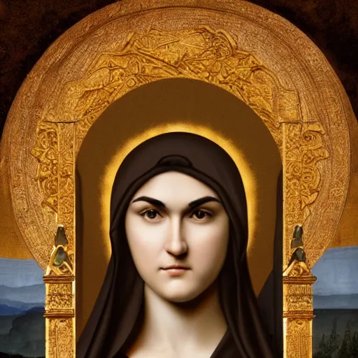 Image similar to sasha grey as the virgin mary, religious iconography, high detailed, 4 k, octane render, leonardo davinci