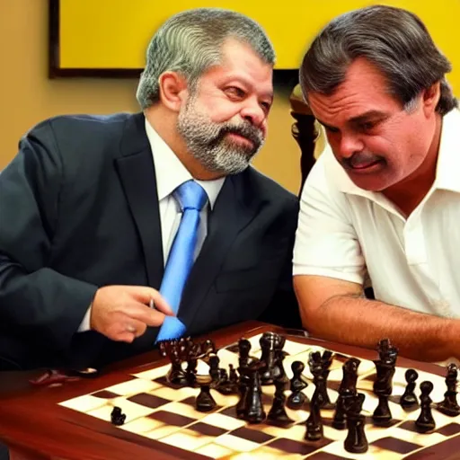 Image similar to photo of luis inacio lula da silva and jair messias bolsonaro playng chess, detailed 4 k