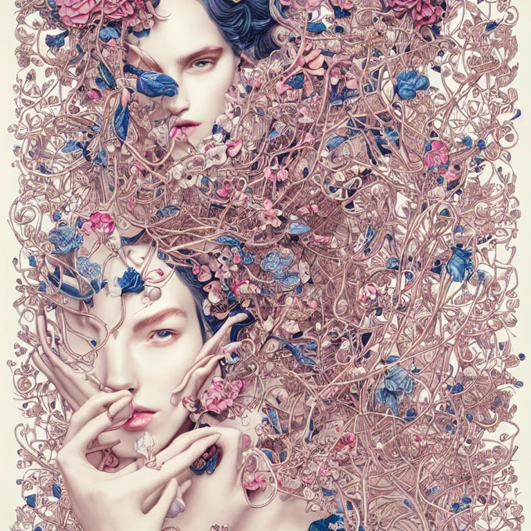 Image similar to fragrance advertising campaign by james jean, highly detailed, intricate, very beautiful