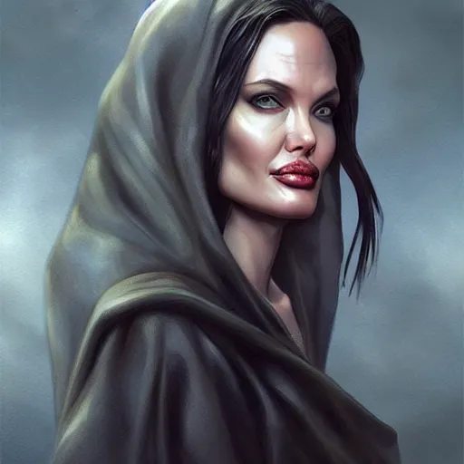 Image similar to Angelina Jolie as Lucifer Morningstar, highly detailed, digital painting, artstation, concept art, smooth, sharp focus, illustration, ArtStation, art by Katsuhiro Otomo and Tom Bagshaw