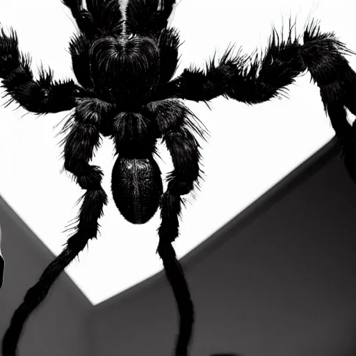 Image similar to kanye is a giant tarantula black and white photo