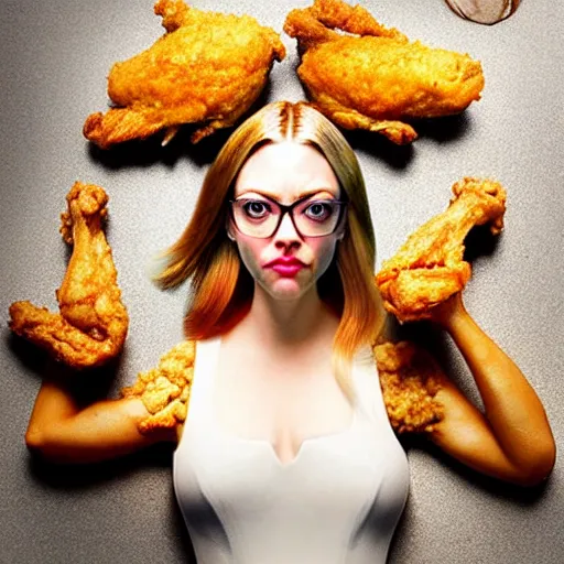 Image similar to epic professional digital award winning food photo of fried chicken shaped like amanda seyfried., artstation, cgsociety, epic, stunning, gorgeous, much wow, much detail