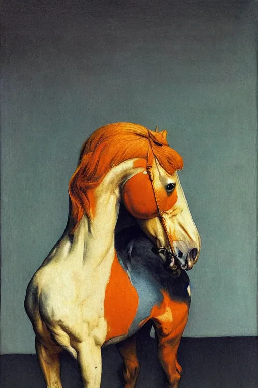 Image similar to a horse stands on the back of a horse c with head astronaut, hauntingly surreal, highly detailed painting by francis bacon, edward hopper, adrian ghenie, gerhard richter, and james jean soft light 4 k,