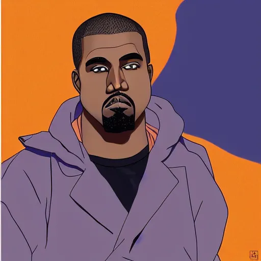 Prompt: kanye west as an anime character by hayao miyazaki, flat colors, finely detailed