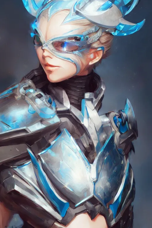 Image similar to concept art, anime portrait of a ninja cyborg wearing an azure wolf themed armor by Stanley Artgerm Lau, WLOP, Rossdraws, James Jean, Andrei Riabovitchev, Marc Simonetti, and Sakimichan, trending on artstation