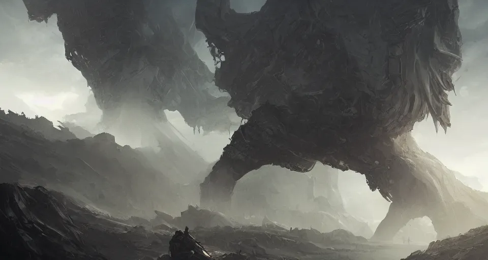 Image similar to a giant shapeless eldritch horror crawling across a misty mountainous landscape, dramatic lighting, illustration by greg rutkowski, yoji shinkawa, 4 k, digital art, concept art, trending on artstation