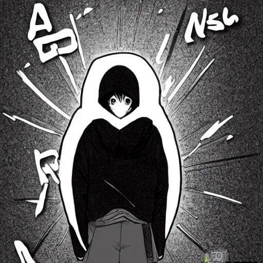 Prompt: a manga sketch of a man in a black hoodie become a god