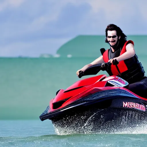 Image similar to morbius riding a jet ski