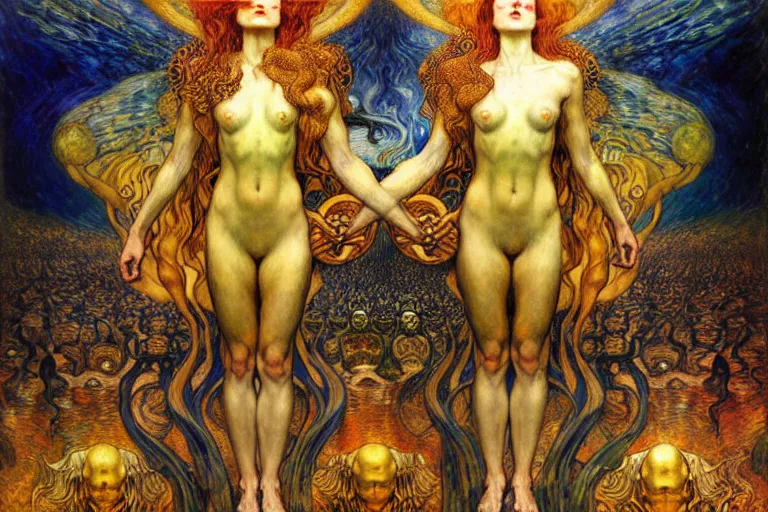 Image similar to Divine Chaos Engine by Karol Bak, Jean Delville, William Blake, Gustav Klimt, and Vincent Van Gogh, symbolist, visionary