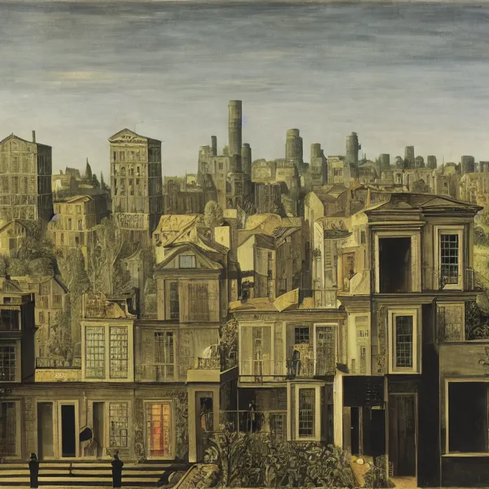 Image similar to a building in a landscape, by paul delvaux