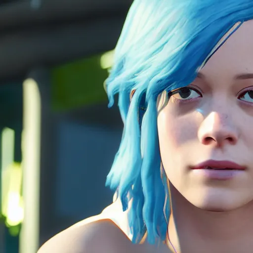 Image similar to jane levy as chloe price with blue hair in life is strange, highly detailed, high quality, hd, 4 k, 8 k, canon 3 0 0 mm, professional photographer, 4 0 mp, lifelike, top - rated, award winning