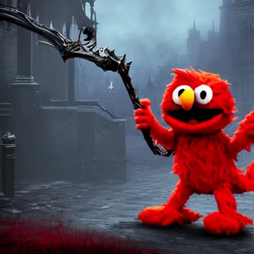 Prompt: Elmo as a Bloodborne boss