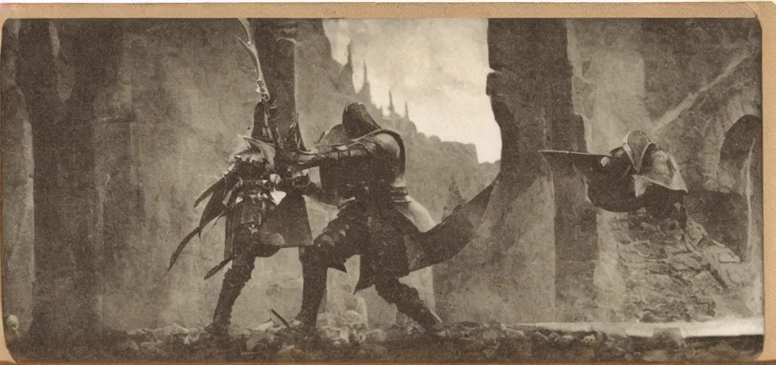 Prompt: dark souls 1910 poloroid photograph