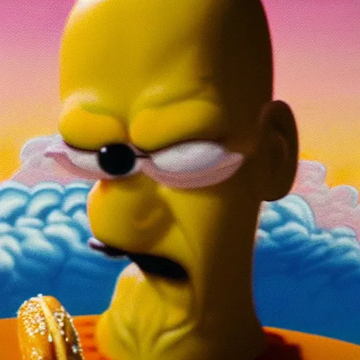 Prompt: photorealistic homer simpson eating a donut