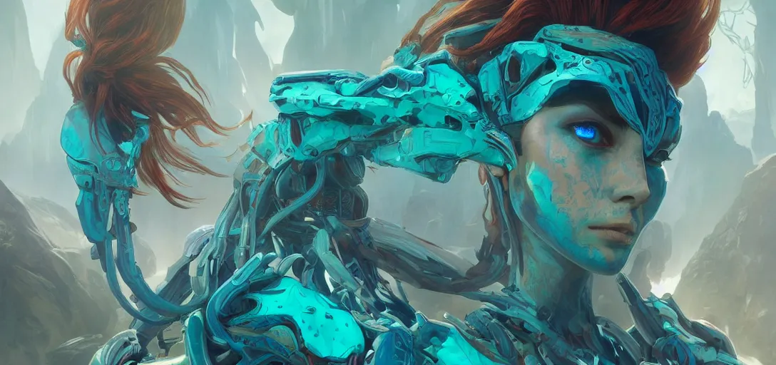 Image similar to asymmetry!! portrait of teal coral alien in the style of horizon zero dawn, machine face, intricate, elegant, highly detailed, digital painting, artstation, concept art, smooth, sharp focus, illustration, art by artgerm and greg rutkowski and alphonse mucha, 8 k