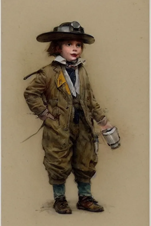 Image similar to (((((portrait of boy dressed as retro sciencepunk inventor explorer costume . muted colors.))))) by Jean-Baptiste Monge !!!!!!!!!!!!!!!!!!!!!!!!!!!