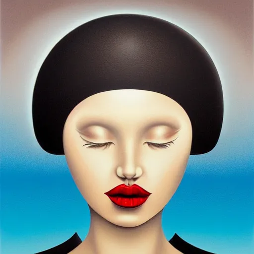 Image similar to pop surrealism, airbrush art, minimalist, an ultrafine detailed painting by rafal olbinski, a painting of a woman, skeuomorphic, very detailed, detailed painting, behance contest winner