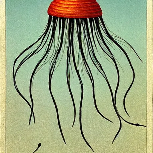 Prompt: a stinging jellyfish, by grant wood