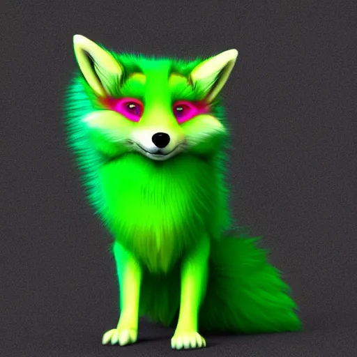 Prompt: digital lime green fox, lime green retrowave palette, lime green digital world, highly detailed, electric breeze, anatomically correct vulpine, synth feel, fluffy face, ear floof, flowing fur, super realism, accurate animal imagery, 4 k digital art