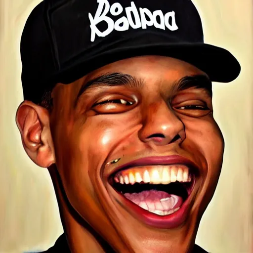 Image similar to rapper logic big smile, portrait painting