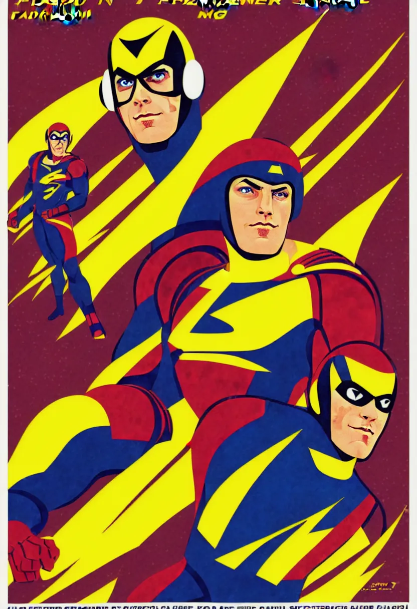 Image similar to old vintage science fiction magazine poster portrait of a handsome super hero, captain falcon, vector art, 8k, highly detailed illustration