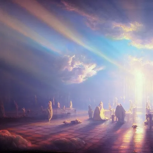 Prompt: masterful painting of heaven with volumetric grand lighting