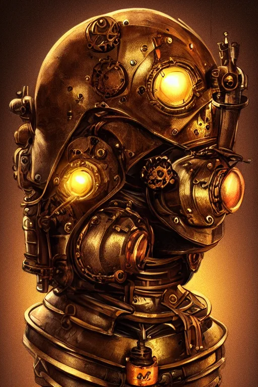 Image similar to steampunk helmet fantasy art mask robot ninja stylized digital illustration sharp focus, elegant intricate digital painting artstation concept art global illumination ray tracing advanced technology chaykin howard and campionpascale and cooke darwyn and davis jack