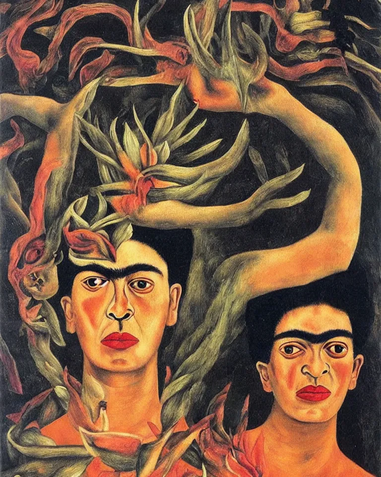 Image similar to virulent female spirit, apparition, by frida kahlo, masterful artwork