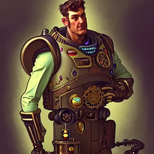 Image similar to steampunk buzz lightyear, fantasy, d & d, intricate, detailed, by by alphonse mucha, adolfo hohenstein, alice russell glenny, stanley artgerm lau, greg rutkowski, detailed, trending on artstation, trending on artstation, smooth