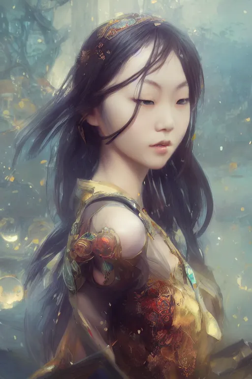 Prompt: portrait of a beautiful asian girl, anime, ruan jia, wlop, sha xi, fantasy, hyper detailed, octane render, concept art, ornaments, artstation