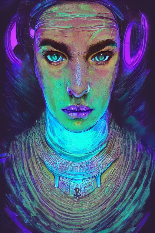 Prompt: portrait of jewel djinn cleric in the style of Rob Lefield and Dan Mumford , trending on artstation, digital art,surrealism ,macro,blueprint ,vaporwave ,