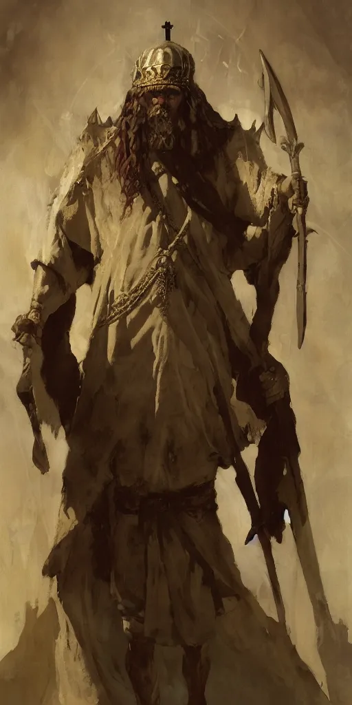 Image similar to a full body portrait of the ancient historical biblical evil pagan king ahab of Israel by craig mullins and marc simonetti, Ross Tran and WLOP, by Andrew Wyeth and Gerald Brom, In the style of John singer Sargent and James gurney, ARTSTATION, cgsociety, polycount, character design, CINEMATIC, AWE INSPIRING, BEAUTIFUL, ART GERM