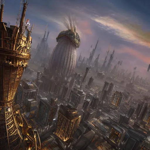 Image similar to enormous flying city!! in a gigantic faberge egg, sky!!!, steampunk, aetherpunk, fantasy art, unreal engine,