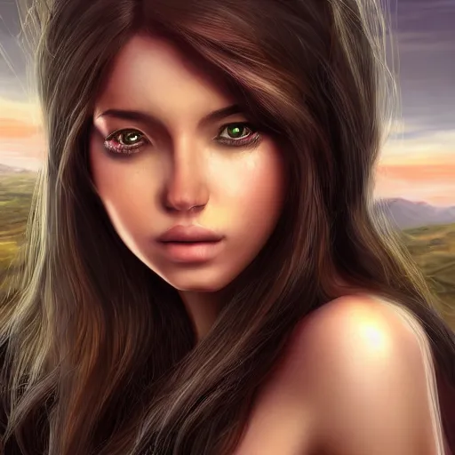 Prompt: portait ibtissam ittouchane, centred, very long hair, hd, unreal engine, art painting, final fantasy style, amazing background theme