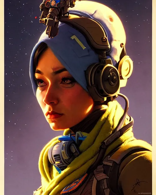 Image similar to ana from overwatch, character portrait, portrait, close up, concept art, intricate details, highly detailed, vintage sci - fi poster, in the style of chris foss, rodger dean, moebius, michael whelan, and gustave dore