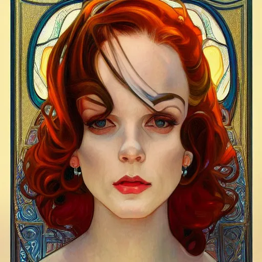 Image similar to a streamline moderne painting in the style of donato giancola, and in the style of charlie bowater, and in the style of alphonse mucha. symmetry, smooth, sharp focus, semi - realism, intricate detail.