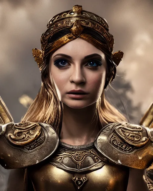 Image similar to photorealistic head and shoulders photo of beautiful female ornate fantasy greek spartan warrior goddess, confident, Neil Blevins, Frank frazetta, arney freytag, Ritu Kumar, Sabyasachi Mukherjee, Annie Leibowitz, Magic the gathering,octane, bokeh, 8k, fashion pose, cinematic, 28mm