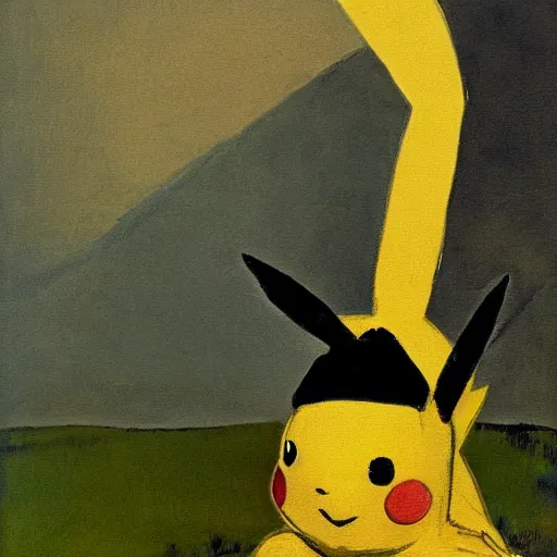 Image similar to a painting of Pikachu by andrew wyeth