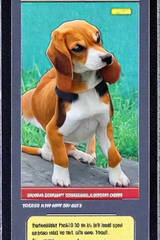 Prompt: pokemon trading card of a beagle