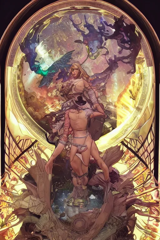 Image similar to big chungus emerging from a stargate, by artgerm and yoshitaka amano and moebius and alphonse mucha, hyperdetailed, dc comics, ornate, nebula, explosions in the sky, trending on artstation