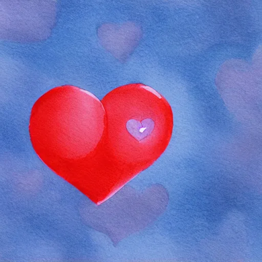 Image similar to two red paper hearts in a clear spherical bubble. blue sky with clouds background. illustration, artstation, watercolour