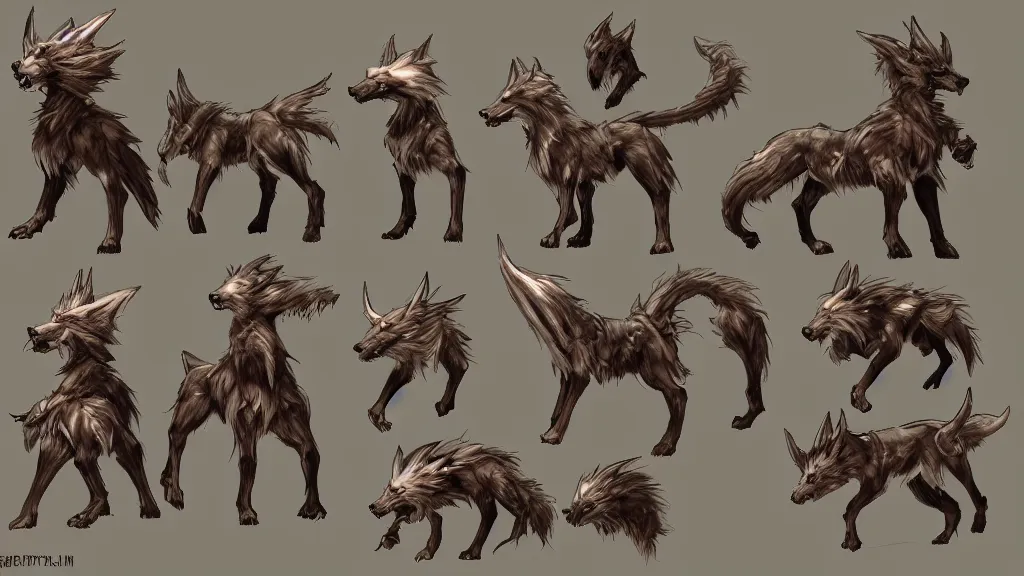 Prompt: a fantasy worg character mount design sheet, trending on artstation