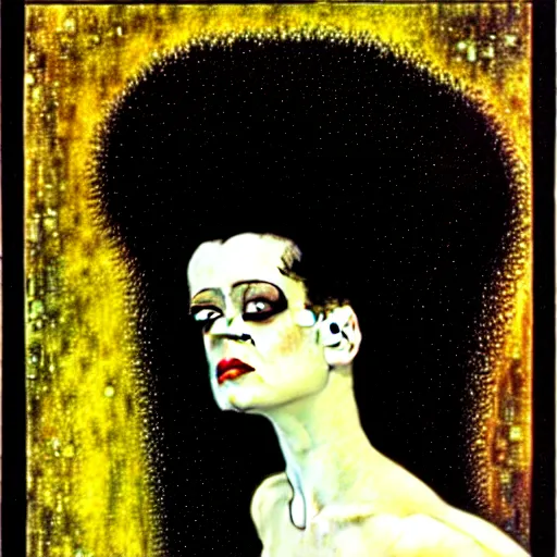 Image similar to bride of frankenstein influenced by gustav klimt.