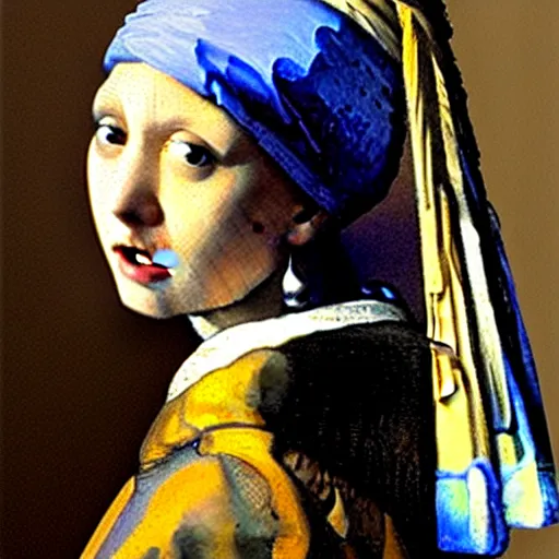 Prompt: the girl with a pearl earring is doing a selfie,by Jan Vermeer