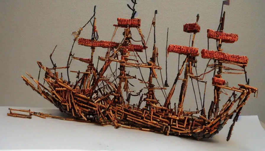 Image similar to pirate ship made out of matchsticks